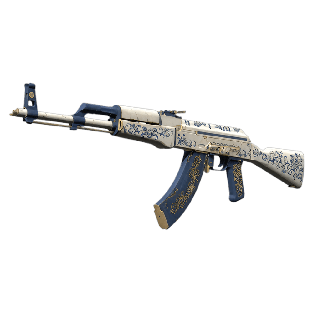 Skin AK-47 com padrão floral dourado e azul